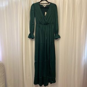 Holly Dark Green Hunter Green Satin Maxi